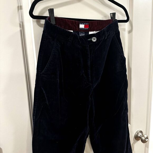 Vintage Y2K Tommy Hilfiger Womens 4/30 Velvet Pants Navy Blue Wide Leg Fit - Picture 8 of 12